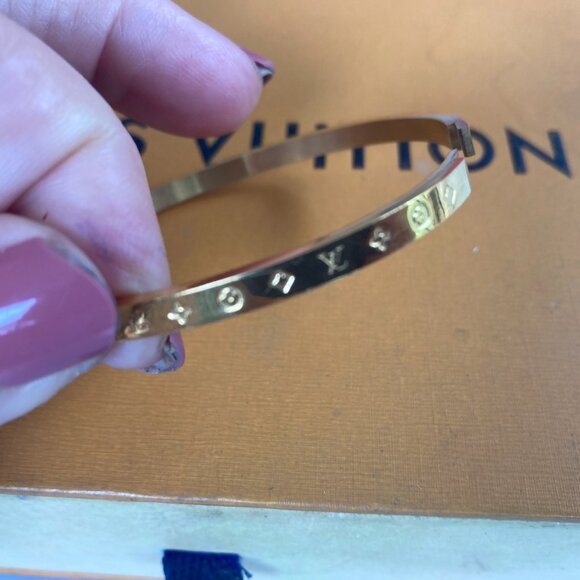 Louis Vuitton Bangle Bracelet Gold Tone Logos NO BOX - Picture 5 of 6